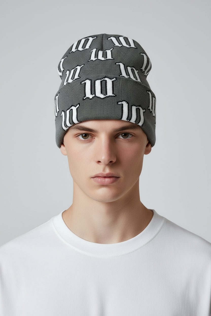Cloud10 Charcoal & White “10 Monogram Beanie