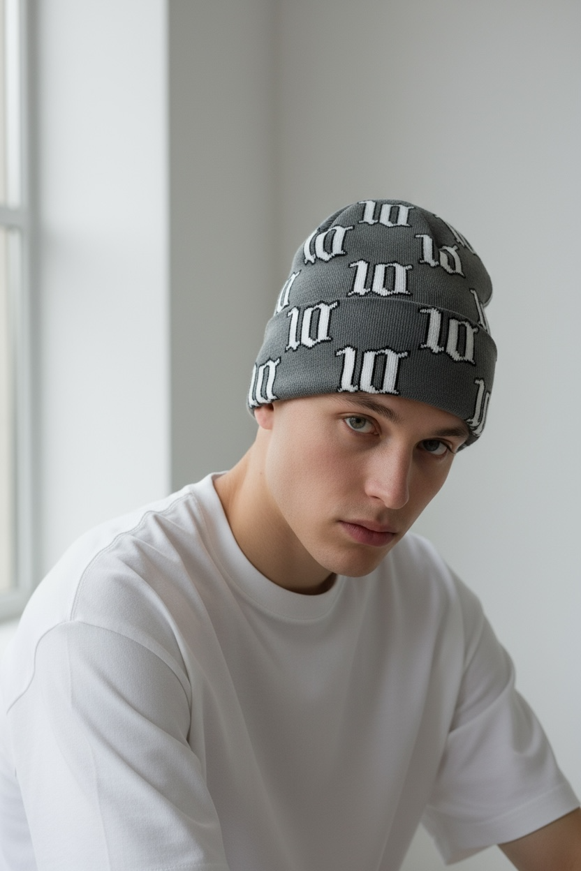 Cloud10 Charcoal & White “10 Monogram Beanie