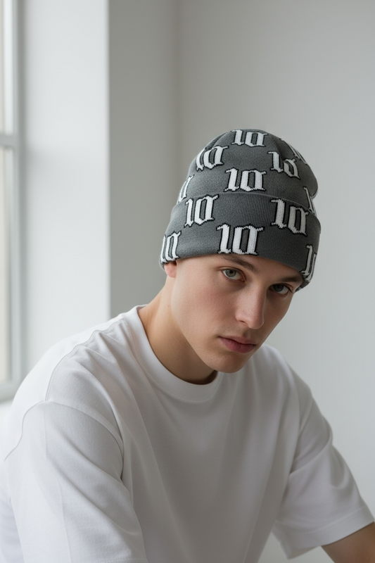 Cloud10 Charcoal & White “10 Monogram Beanie